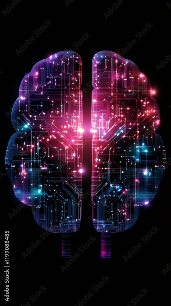 Aufkleber neural network circuitry forming human brain silhouette, symbolizing machine learning algorithm