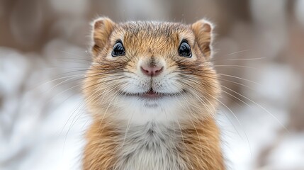 Obraz premium Happy rodent winter portrait, snowy background.