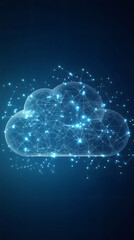 Cloud computing network connecting lines and dots forming a cloud, symbolizing data storage and online services