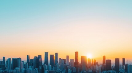 Fototapeta premium Economic Growth concept. Golden Sunrise Illuminating a Vibrant Financial Cityscape Skyline