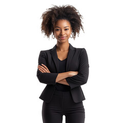 Smiling beautiful young Businesswoman Afro with arms crossed Isolated