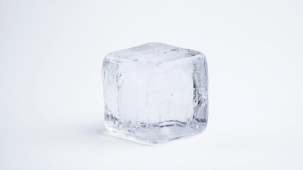 Obraz premium Clear ice cube on a white background for culinary and drink presentations