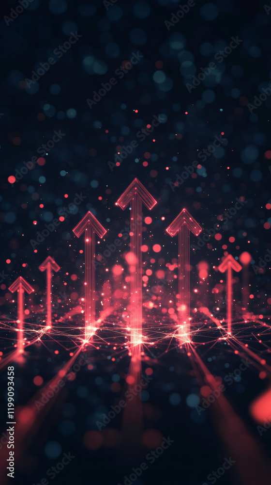 Aufkleber red digital arrows are growing from a network, representing concepts like business growth, success a