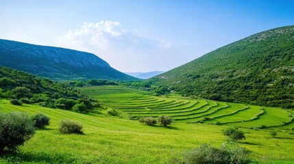 Serene Green Hillside Terraces