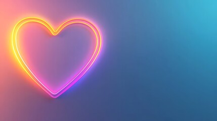 Neon Heart Shape Glowing Brightly Against Gradient Background