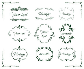 Vector Flat Illustration Collection Decorative Vintage Frames and Borders with Floral Patterns. Ornamental Design Elements for Invitation, Certificate, Poster, Greeting Card. Elegant Vintage Style.