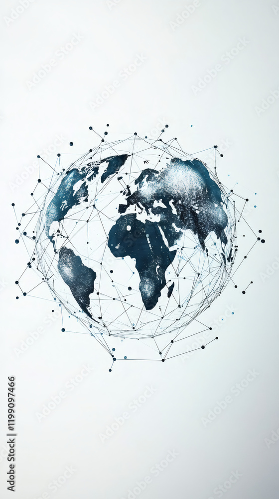 Fototapete world map with futuristic network connection lines, representing global business and communications