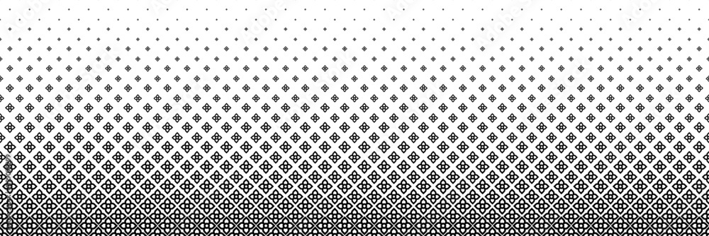 Poster horizontal halftone of black beautiful digital flower for pattern and background.