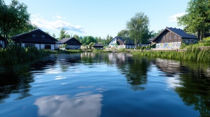 Obraz premium Picturesque Village by the Lake