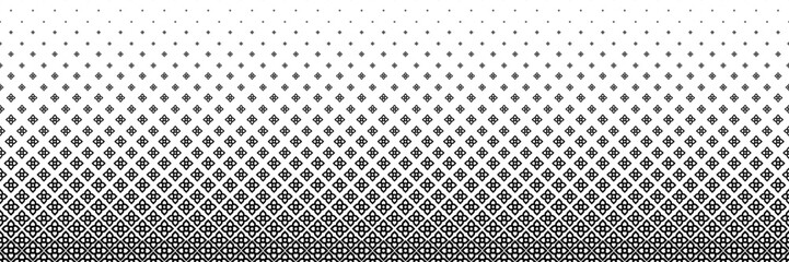 horizontal halftone of black beautiful digital flower for pattern and background.