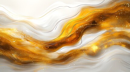 Golden swirls abstract art, white background, luxury design, website banner.