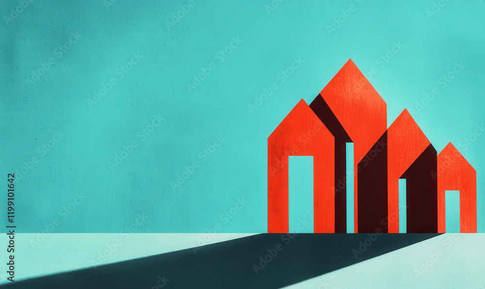 Aufkleber explore the harmony of minimalist architectural design with vibrant geometric forms and dynamic shad