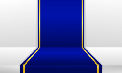 Obraz premium Sophisticated blue carpet background with golden trim, perfect for upscale decor, luxury events, or elegant