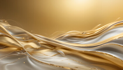 Elegant Flowing Golden Waves on Soft Gray Background: Abstract Luxury