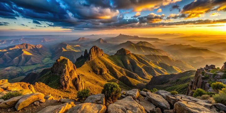 Ras Dashen's majestic peak glows in ethereal low light, a breathtaking Ethiopian vista.