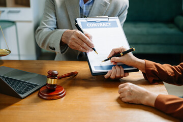 Business and Male lawyer or judge consult having team meeting with client, Law and Legal services