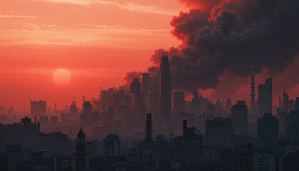 Fototapeta premium red burning city