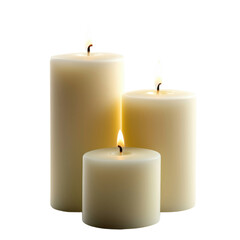 pillar candles with flames illuminated, cut out, isolated on a transparent  background