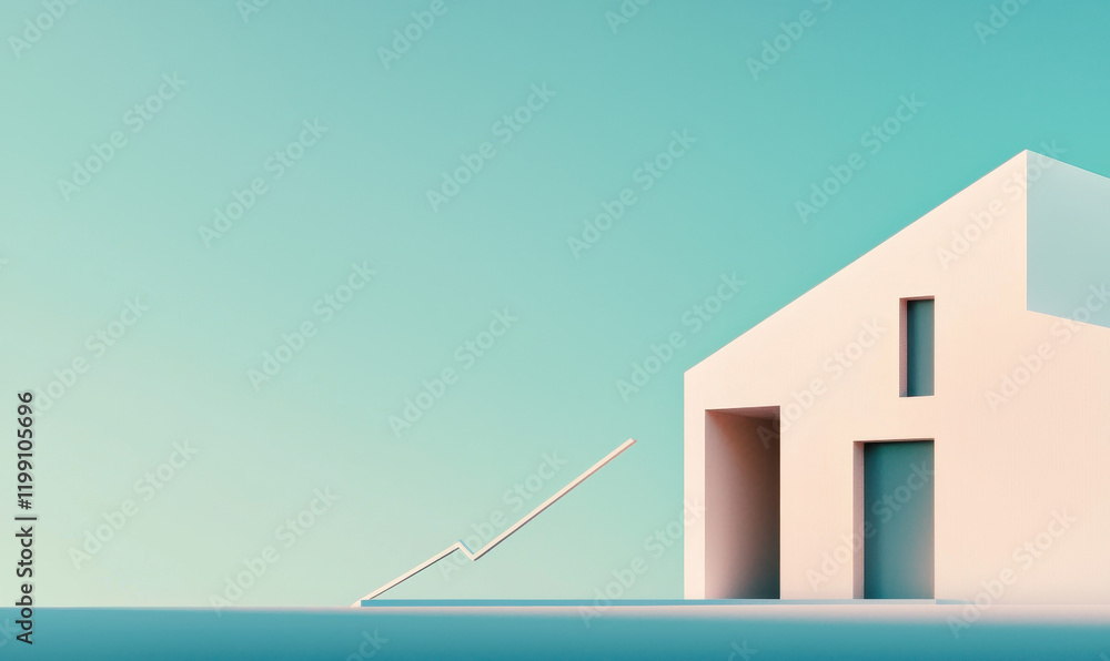 Poster minimalist architecture design with abstract growth chart under clear sky illustrating modern geomet