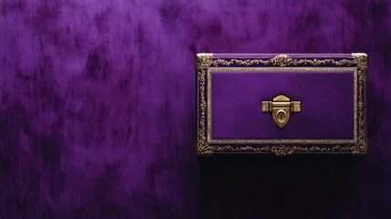 A luxury image of a jeweled safe deposit box placed on a deep purple velvet-textured background