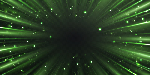 Fototapeta premium Radial speed rays create a vibrant backdrop with colorful light trails and green glow in a dynamic motion effect