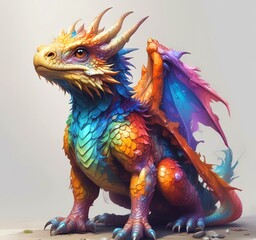 Illustration of fluffy tiny dragon baby.