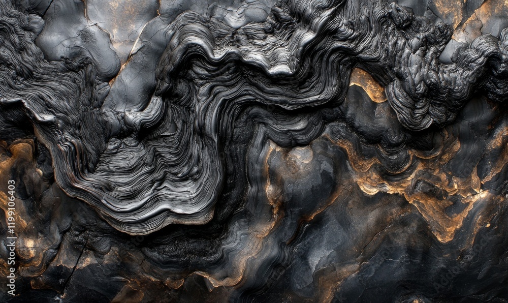 Aufkleber lava flow creating dramatic patterns in blackened volcanic rock