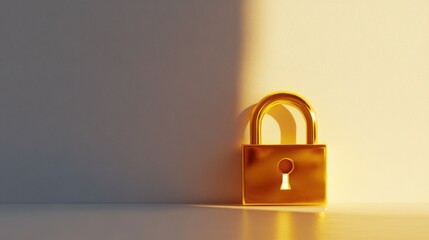 Fototapeta premium A polished gold padlock reflecting light on a clean white background, elegant and simple