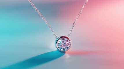 Fototapeta premium A radiant diamond necklace on a shimmering pastel blue gradient background