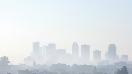 Fototapeta premium hazy skyline view of city with tall buildings and soft light