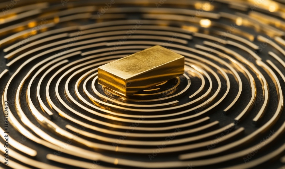 Aufkleber golden bar resting on concentric circular patterns, symbolizing value