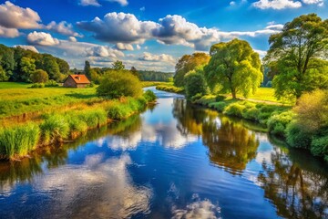 Obraz premium Elde River Sluice Barkow Mecklenburg Scenic Landscape Rule of Thirds
