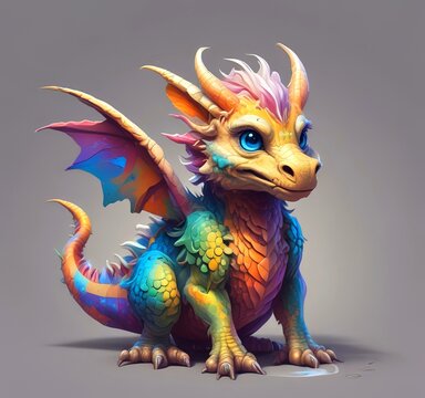 Illustration of fluffy tiny dragon baby.