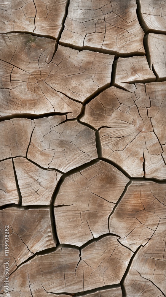 Poster detailed view of a weathered tree stump reveals unique patterns created by wood grain and cracks. th