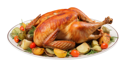 Roasted Turkey with Roasted Vegetables on a White Platter Thanksgiving Dinner Festive Food Photography Culinary Image Delicious Meal