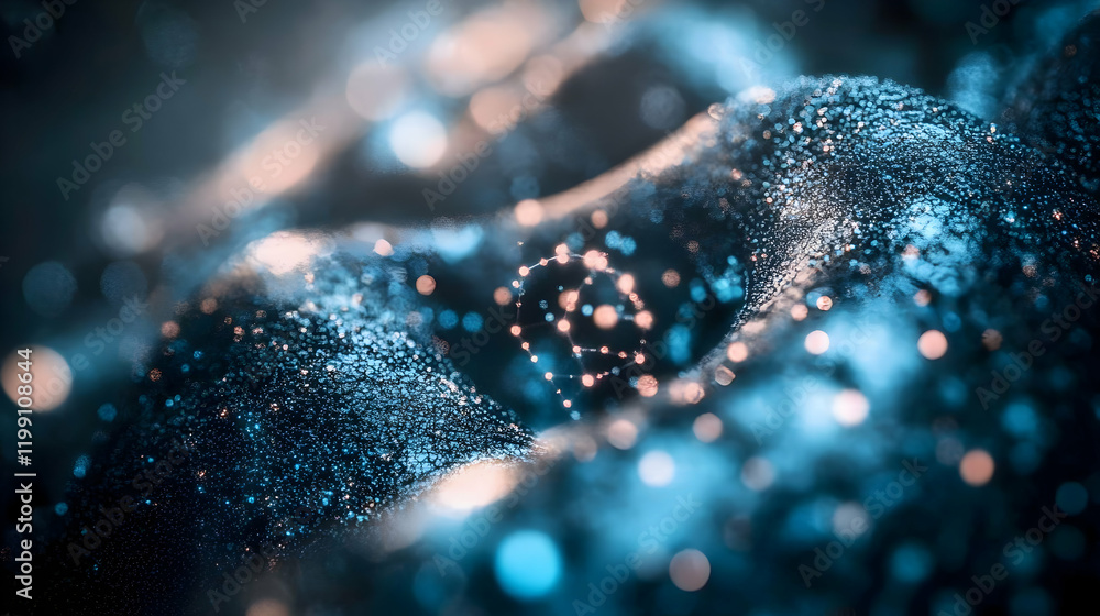 Poster abstract blue and orange bokeh background with network connection concept. ideal for technology, ai,