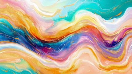 Obraz premium Abstract Fluid Art Painting: Swirling Hues of Gold, Teal, and Pink