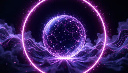 Obraz premium Luminous Orb: A Cosmic Dance of Purple Energy and Sparkling Particles