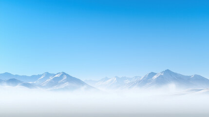 Breathtaking snowy mountains under clear blue sky with mist