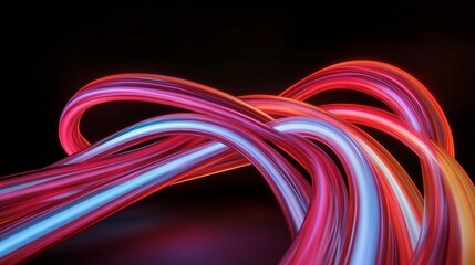 Bright neon red light beams forming rapid arcs, glowing vibrantly against a dark gradient backdrop with futuristic energy.