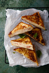 French toasts with cheese and jam