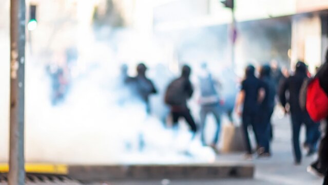 Smoke Filled Protest Blur &ndash; A blurred image with thick smoke, symbolizing a riot scene.	
