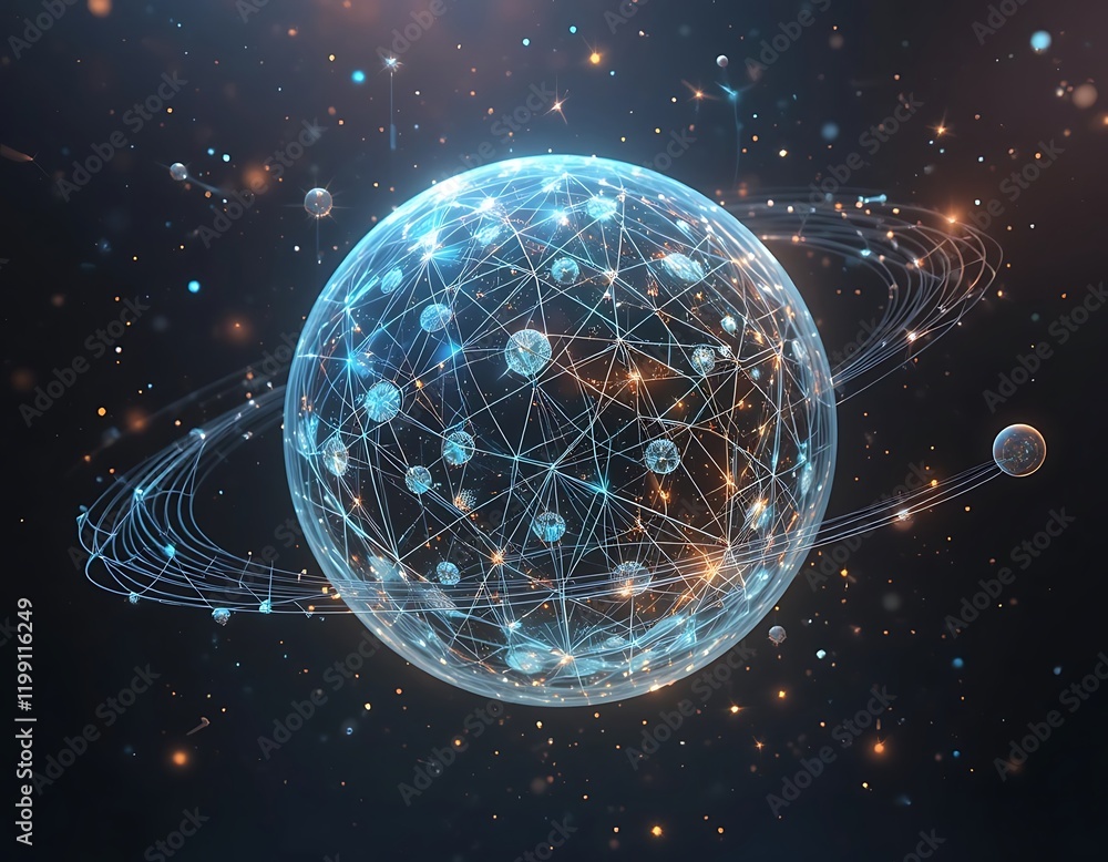 Aufkleber global network sphere illuminated in deep space