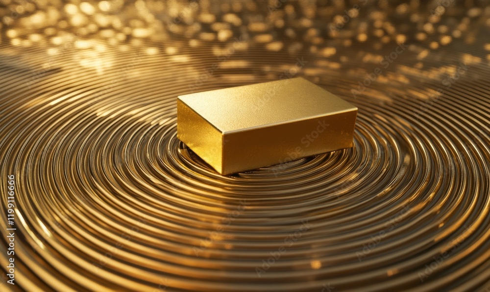Poster golden bar resting on concentric circular patterns, symbolizing value