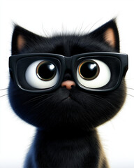 A charming black cat wearing glasses, showcasing its cute character.