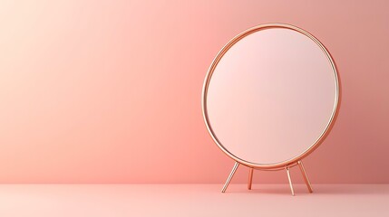 Rose gold mirror mockup, minimalist studio, blank space, pastel background, product display