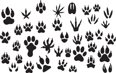 Diverse Animal Footprint Silhouettes, Vector Art of Wildlife Tracks