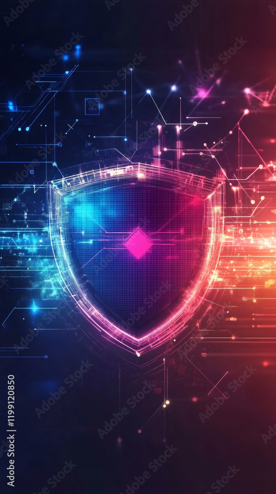 Leinwandbilder glowing cybersecurity shield protecting digital networks, defending against hacking attempts with lu