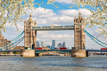 Tower bridge over Thames river in spring, London, UK