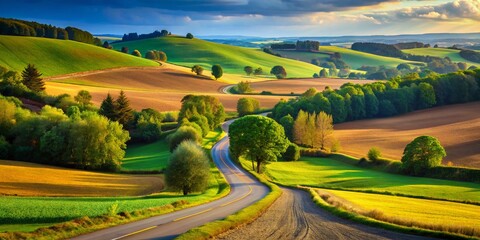 Obraz premium French Countryside Road - Pays de la Loire Landscape